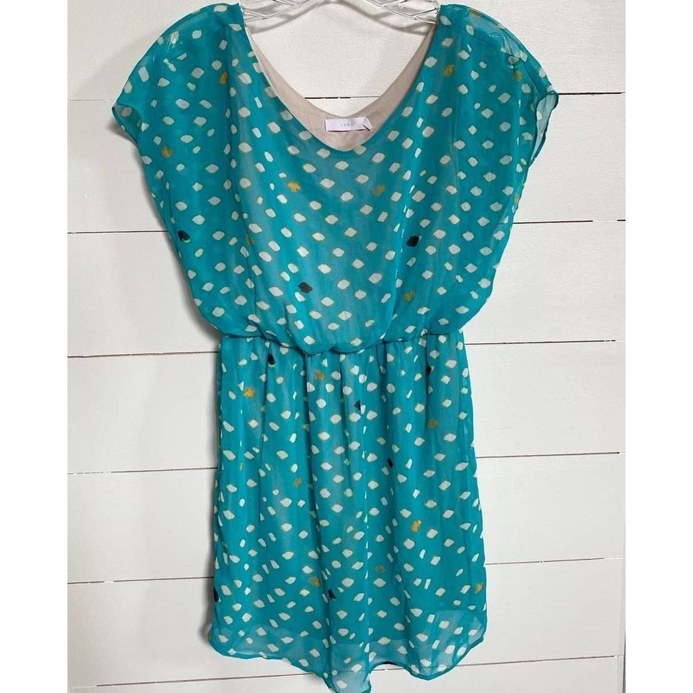 LUSH Teal Blouson Chiffon Geometric Teal Dress S‎